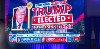 Donald Trump siguen los resultados electorales en el centro de Convenciones de Palm Beach en Florida, Estados Unidos. EFE/ Cristobal Herrera-Ulashkevich
