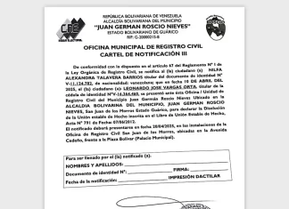 Cartel de Notificación Acta N 791