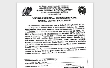 Cartel de Notificación Acta N 791